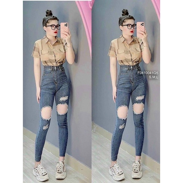 Quần jeans ôm rách đùi
