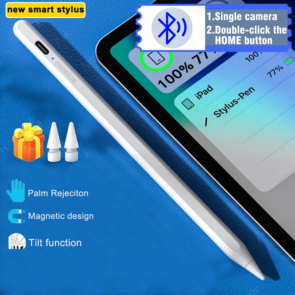 Bút cảm ứng bluetooth gen 19 chức năng chống chạm màn hình vẽ nét nghiêng thân bút từ tính thích hợp cho với ipad