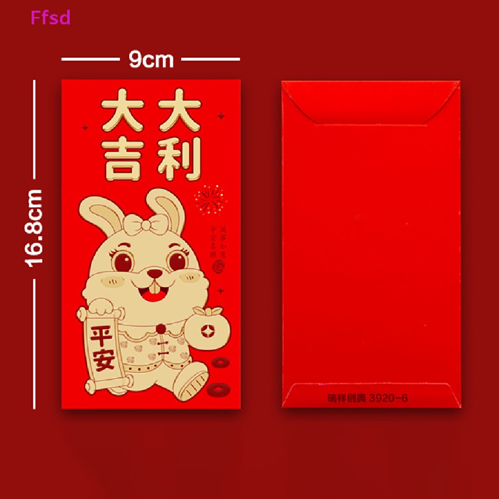 Set 6 Bao Lì Xì Đỏ In Hình Thỏ Hoạt Hình Phong Cách Trung Hoa 2023