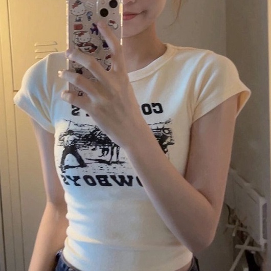 Áo thun IELGY tay ngắn dáng ôm phong cách cổ điển thời trang mùa hè cho nữ