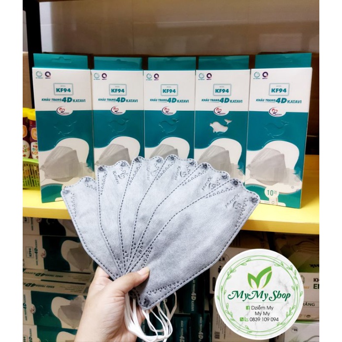 Khẩu trang KF94 KATAVI màu XÁM, 4D mask, 5 lớp, 10 cái/ hộp, công nghệ Hàn Quốc.