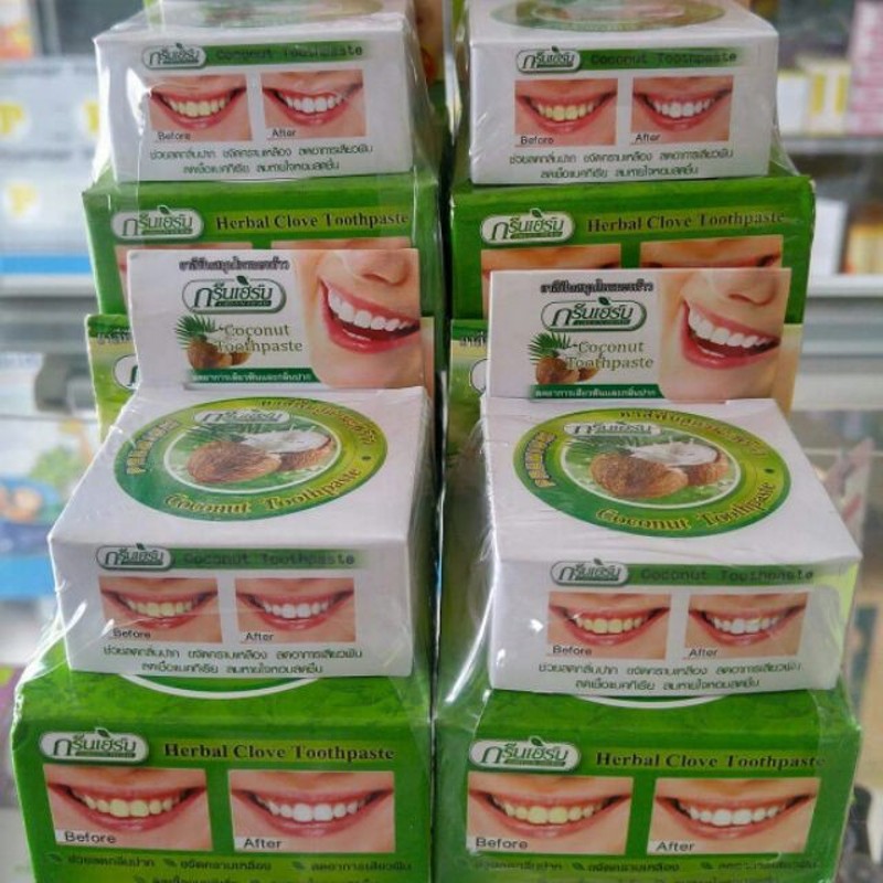 Kem tẩy trắng răng Green Herb Thái Lan 25g tặng hũ nhỏ 10g