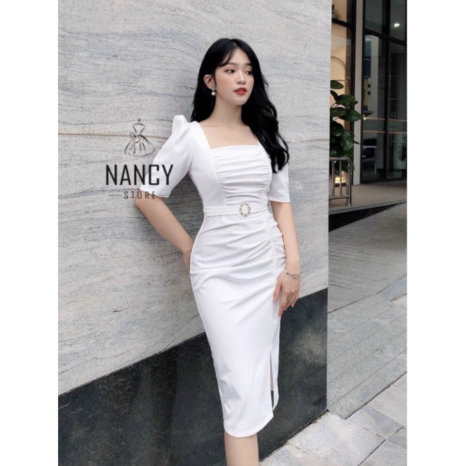 Váy đầm nữ tay lỡ body thắt eo cao cấp sang chảnh dự tiệc màu trắng đen | BigBuy360 - bigbuy360.vn