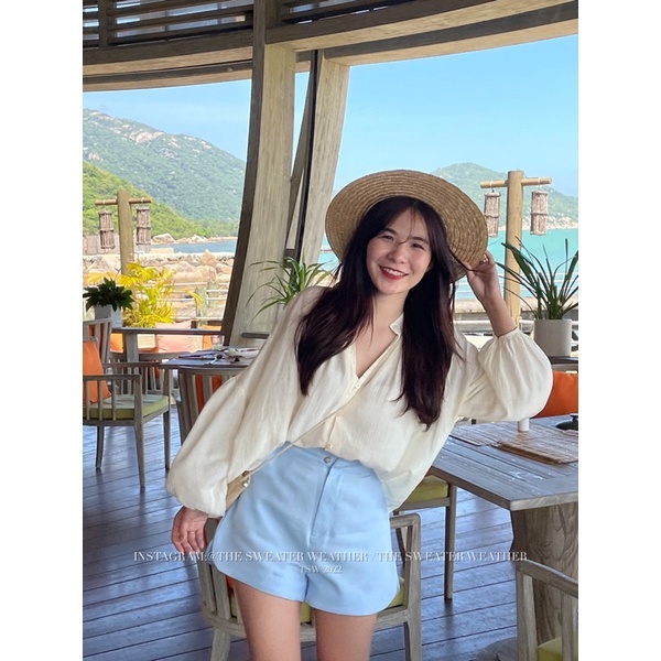 Quần short vải cut out vạt bầu the.sweaterweather TSW (ảnh thật)