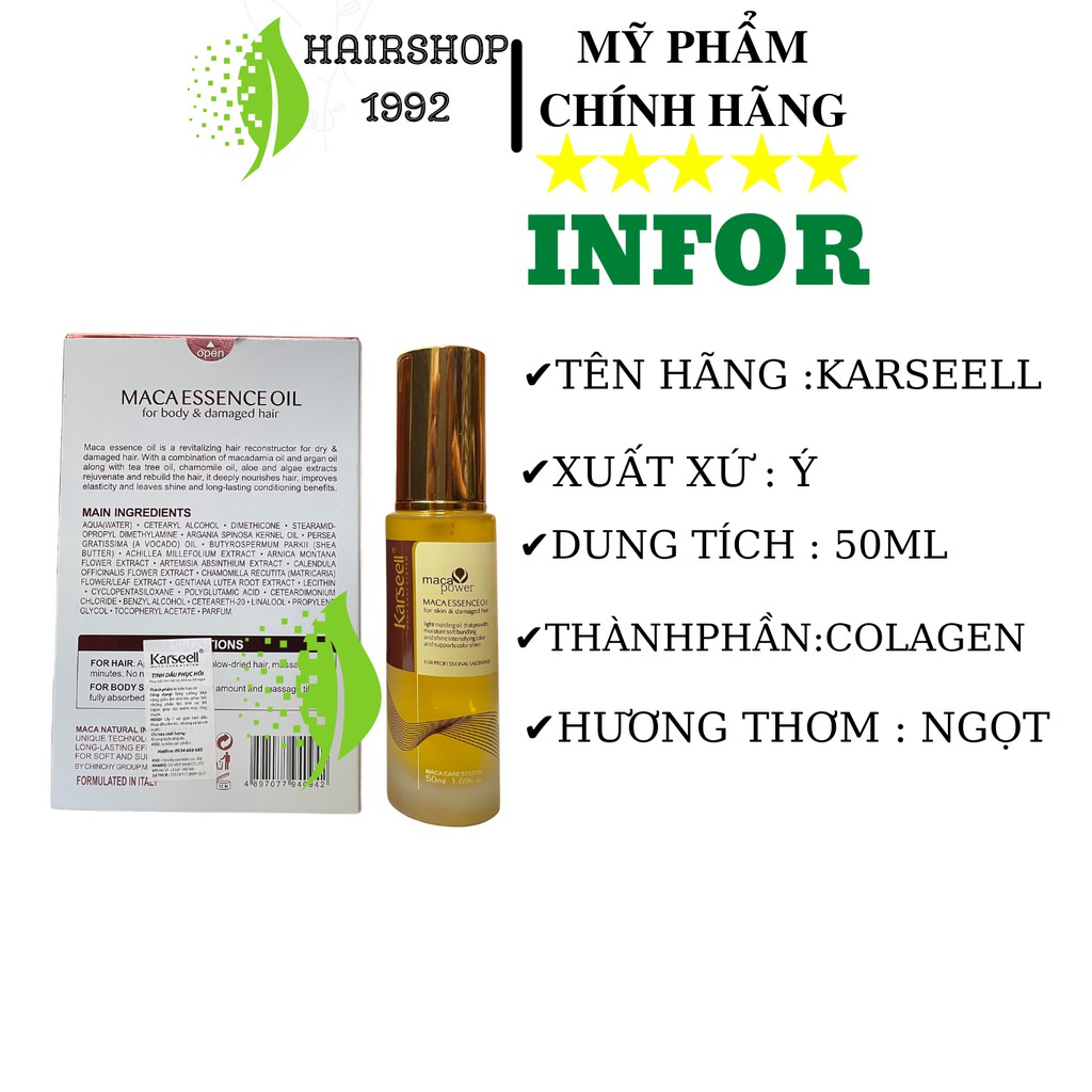 Tinh dầu dưỡng tóc Karseell , hair serum phục hồi tóc hư tổn hương nước hoa 50ml