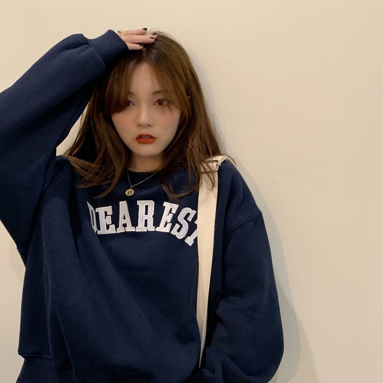 Áo sweater cổ tròn thêu chữ thời trang thu đông cho nữ