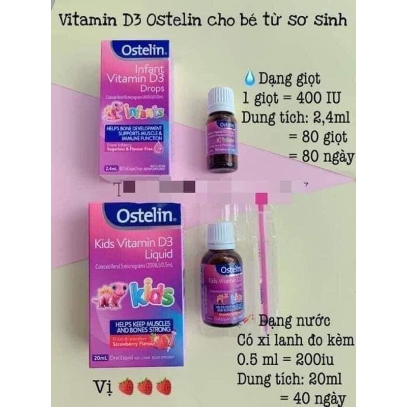 Vitamin D3 Ostelin Infant Drops/Liquid Kids Dạng Nhỏ Giọt và Dạng Nước 20ml giúp xương bé chắc khỏe - Herbaby