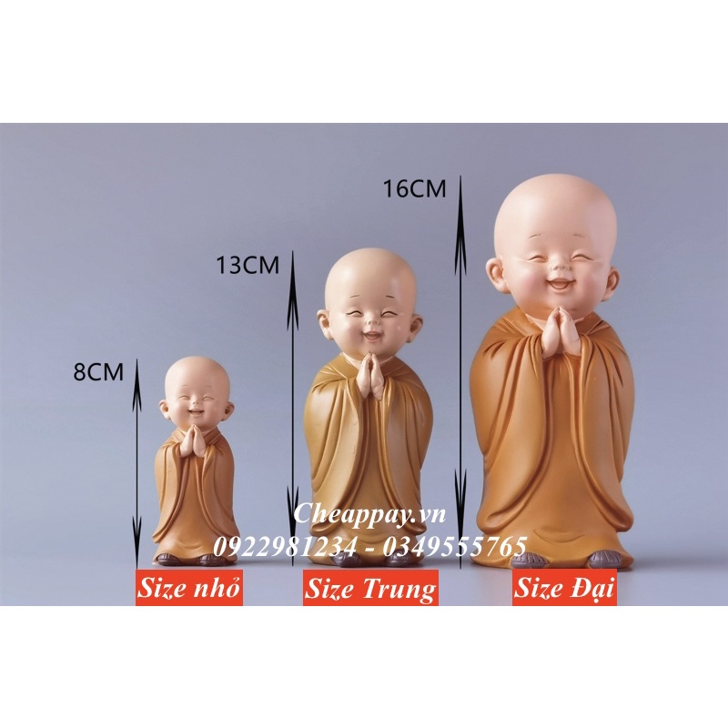 Size Đại - Bộ Tượng 3 Chú Tiểu Yêu Đời Bình An Vui Vẻ Dễ Thương