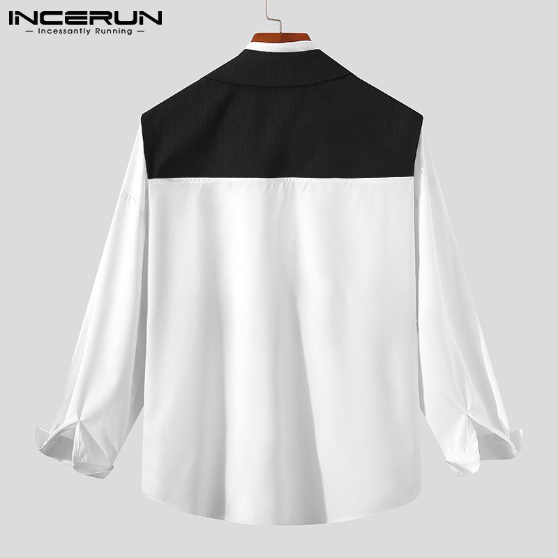 Áo Sơ Mi Hai Mảnh INCERUN Tay Dài Giả Áo Giả Vest Thời Trang Hàn Quốc