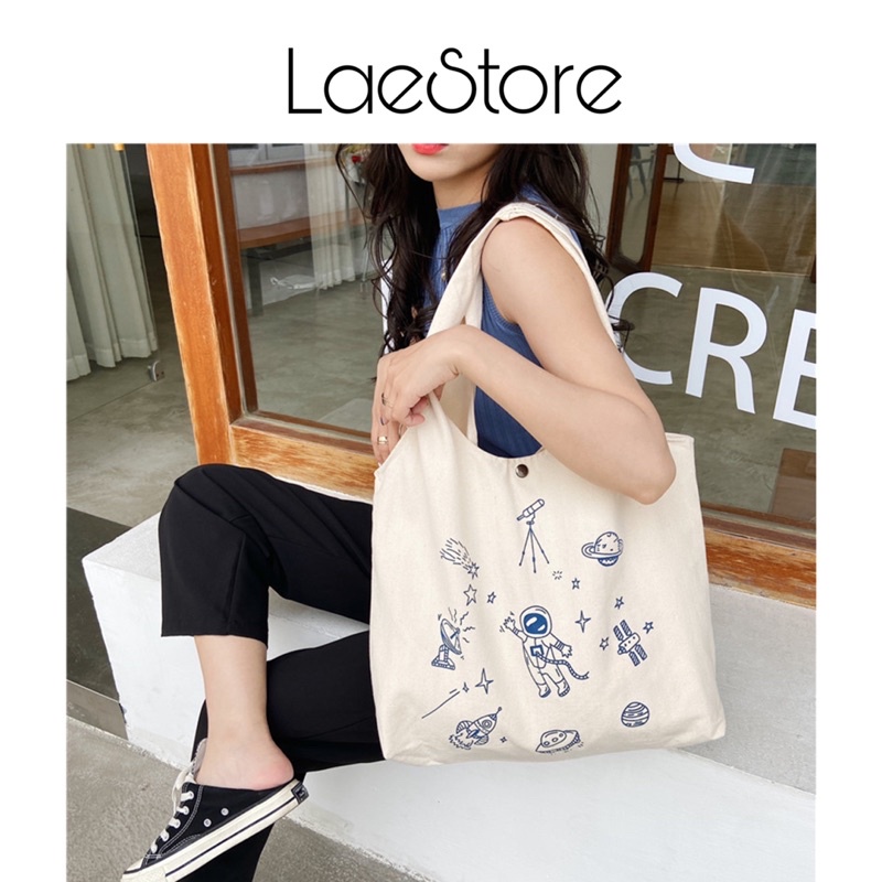 Túi vải tote canvas in hoạ tiết phi hành gia kiểu dáng năng động Hàn Quốc thời trang nữ Lae Store