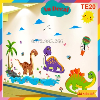 Tranh decal, decal dán tường trang trí phòng cho bé công viên khủng long TE20