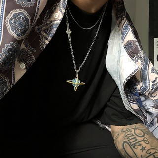 Dây chuyền thép titan mặt hình hành tinh vũ trụ đính kim cương phong cách hip hop hoài cổ cho nam và nữ