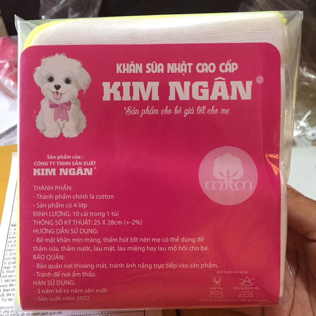 [CHÍNH HÃNG] - Set 10 khăn sữa gạc 4 lớp cao cấp Kim Ngân