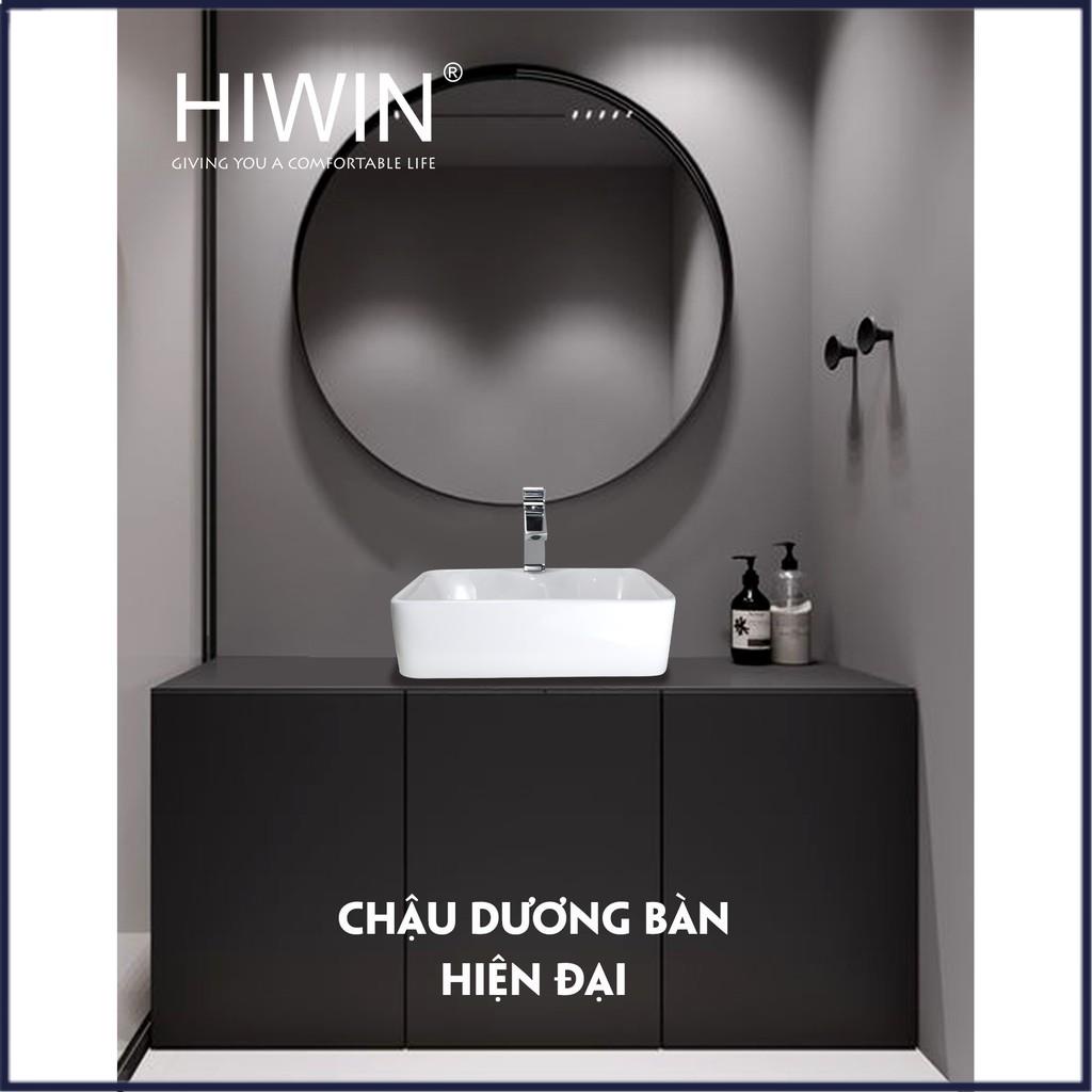 Chậu rửa mặt lavabo đặt bàn trắng sứ cao cấp dáng chữ nhật HIWIN LP-8072A