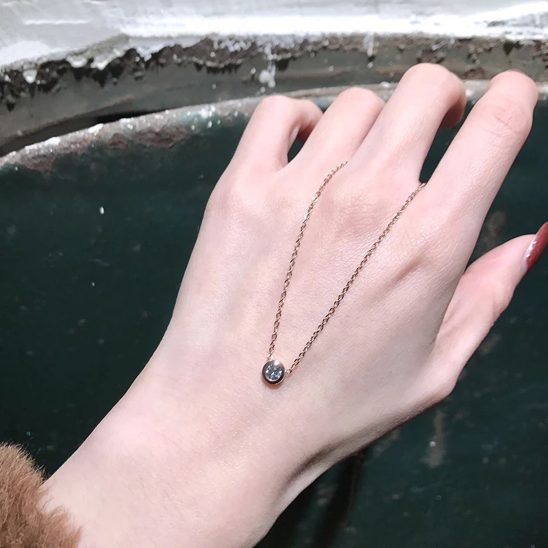 Dây Chuyền Mạ Vàng Hồng 18K Đính Đá Zircon Phong Cách Hàn Quốc Nhật Bản Chống Thấm Nước Không Gây Dị Ứng