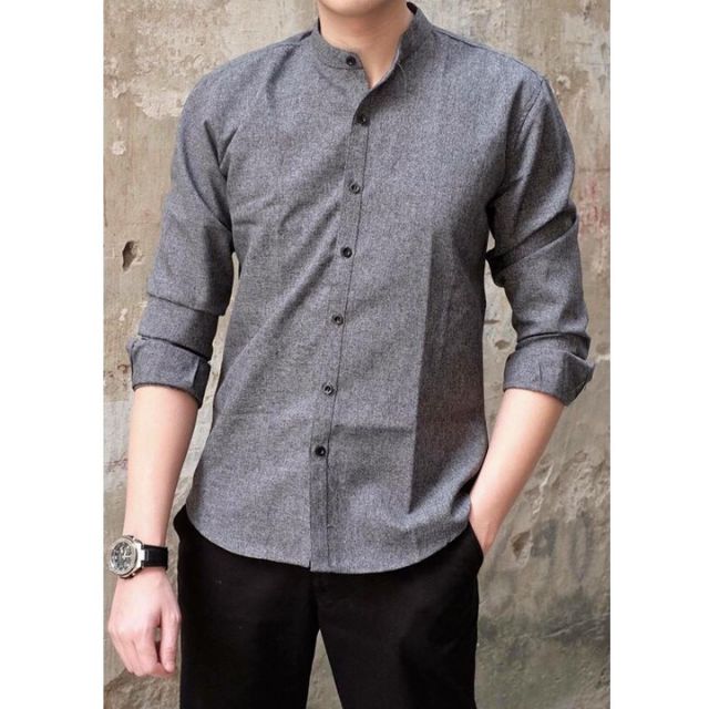 Áo Sơ Mi Nam Xám Cổ Tàu -CHẤT ĐẸP 𝐀𝐫𝐮 𝐒𝐡𝐨𝐩