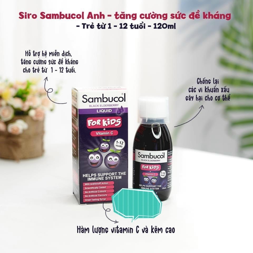 Siro Sambucol tăng đề kháng 120ml của Anh cho bé 1-12 tuổi
