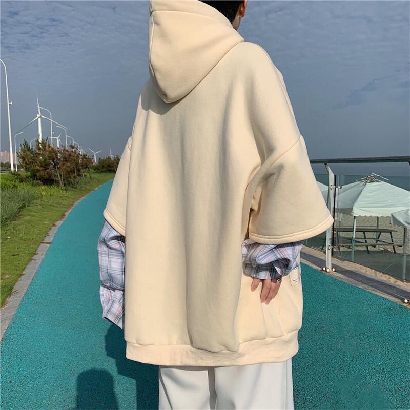 Áo Hoodie Giả Hai Lớp Dáng Rộng Phong Cách Hong Kong Thời Trang Mùa Đông Cho Nam