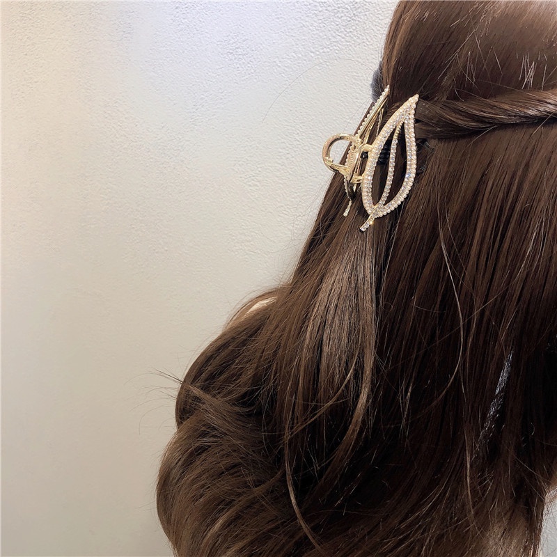 Kẹp Tóc Hợp Kim Hình Lá Đính Đá Sang Trọng Ulzzang Cho Nữ - Dumi Shop