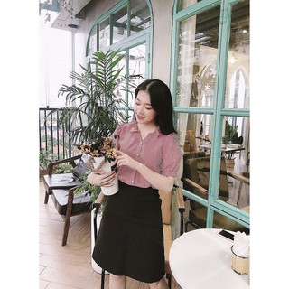 Áo Sơ Mi Nữ Công Sở Caro 2 Màu Đỏ - Đen, Áo Kiểu Nữ đẹp Vintage