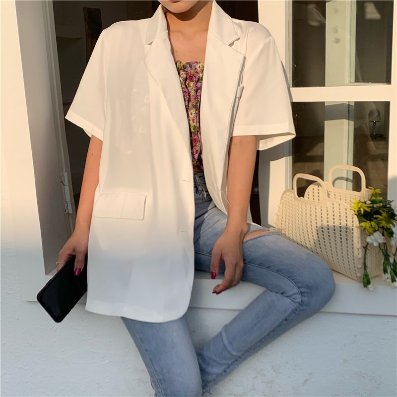 Áo Khoác Blazer Vải Chiffon Mỏng Tay Ngắn Nhiều Màu Thời Trang Mùa Hè