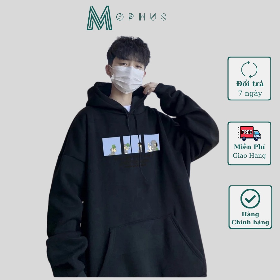 Áo hoodie nữ nam khoác nỉ form rộng kiểu sweater unisex in hình vuông Mophus MH003