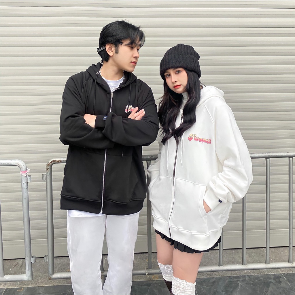 HOODIE TWENTI ZIP NỈ COTTON PHIÊN BẢN KẸO NGỌT ĐEN | BigBuy360 - bigbuy360.vn