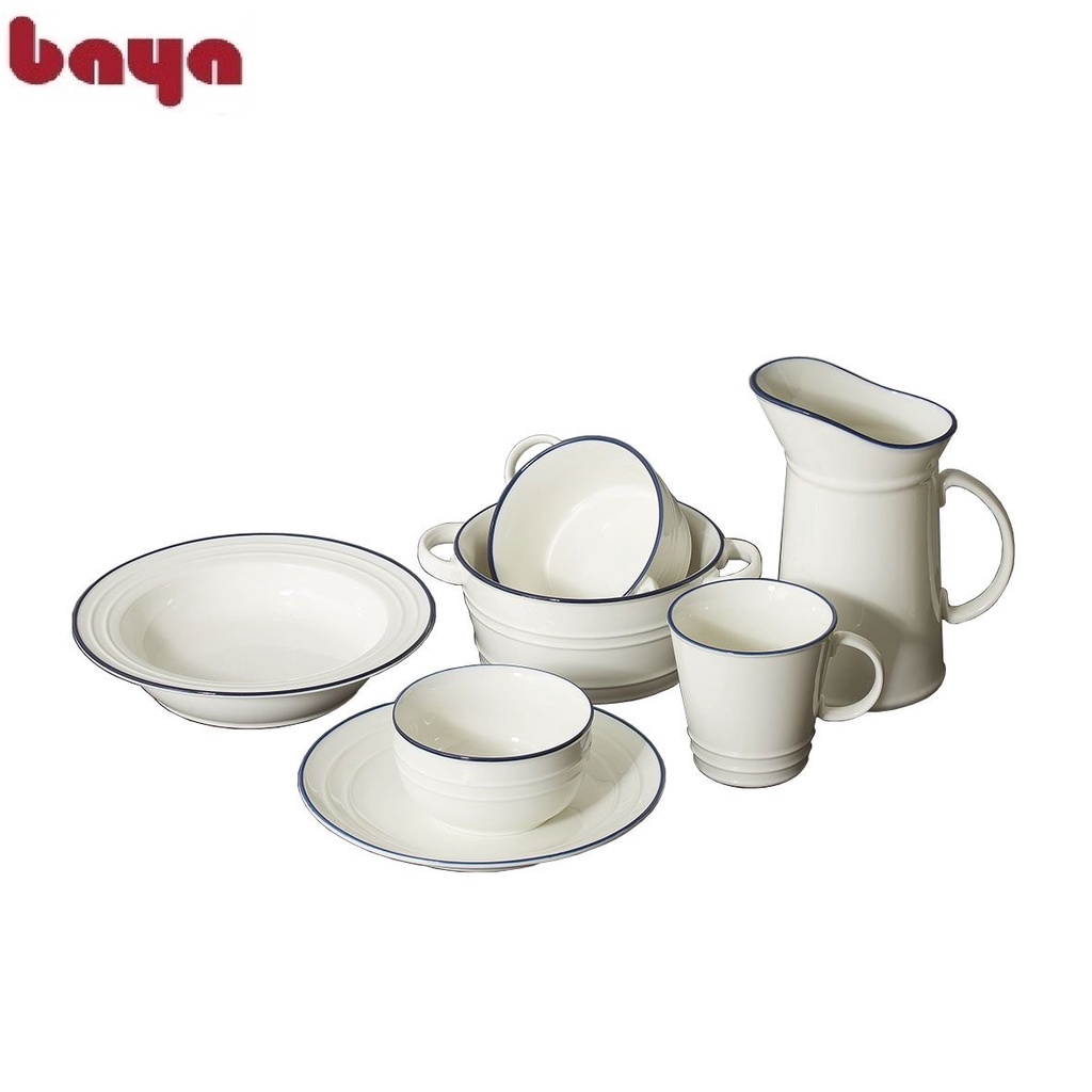 Đĩa Sứ Sâu Lòng BAYA REGATTA Có 2 Kích Cỡ Nhỏ Và Cỡ Lớn Tráng Men Bền Đẹp Viền Xanh Bóng Cao Cấp Phong Cách Hiện Đại