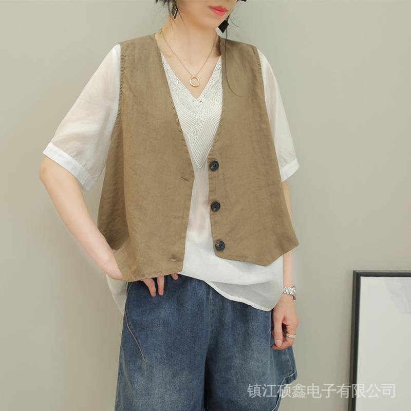 Áo Khoác Cotton Không Tay Kiểu Dáng Đơn Giản Dễ Phối Đồ Cho Nữ