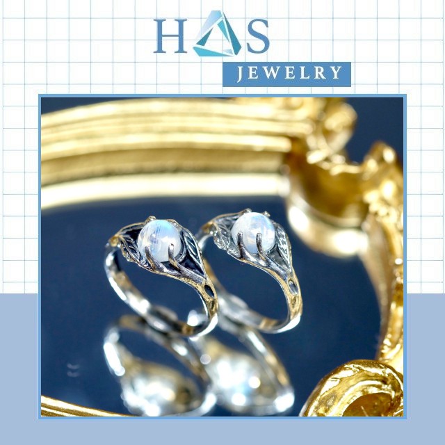 Nhẫn bạc thái H.A.S hình lá đính đá mặt trăng - Nhẫn bạc thời trang