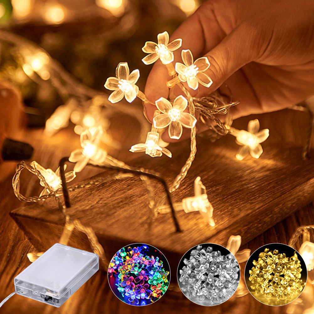 Dây Đèn LED Hoa Anh Đào Sử Dụng Pin Trang Trí Sân Vườn Dịp Giáng Sinh Năm Mới