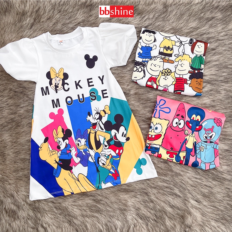 Váy cho bé gái, Đầm hoạt hình 3D cho bé 10-24kg thiết kế tay bồng dáng xòe siêu xinh BBShine – D090