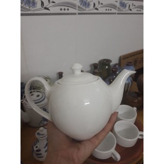 Bình ấm trà sứ trắng trơn 400ml