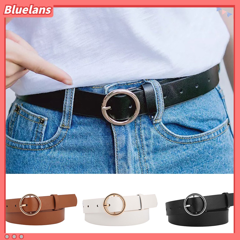 Thắt lưng da khóa kim loại tròn phong cách vintage dành cho nữ