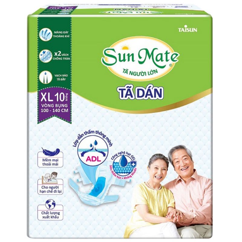 Tã Dán Người Lớn SunMate Size M10, M/L10, M/L18, XL10