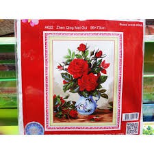 Tranh thêu chữ thập BÌNH HOA HỒNG (A622)56×73cm chưa thêu.