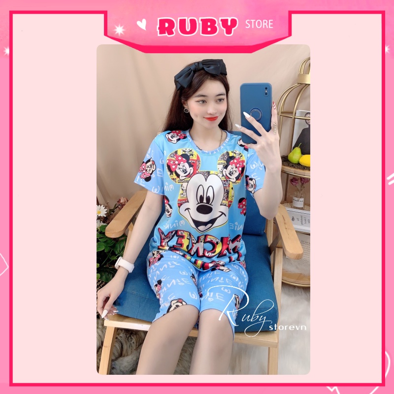 Đồ bộ nữ mặc nhà in hình Mickey đáng yêu chất thun mềm mịn Free Size Dưới 47KG  ❤ Rubystorevn