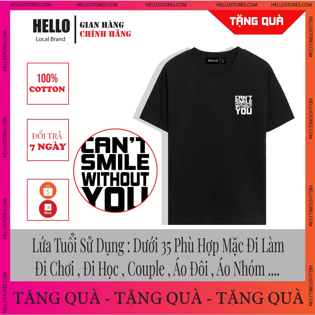 Áo Thun Nam Cổ Tròn Form Rộng Streetwear Áo Phông Unisex Cotton Oversize Hello Can't Smile_Ap33