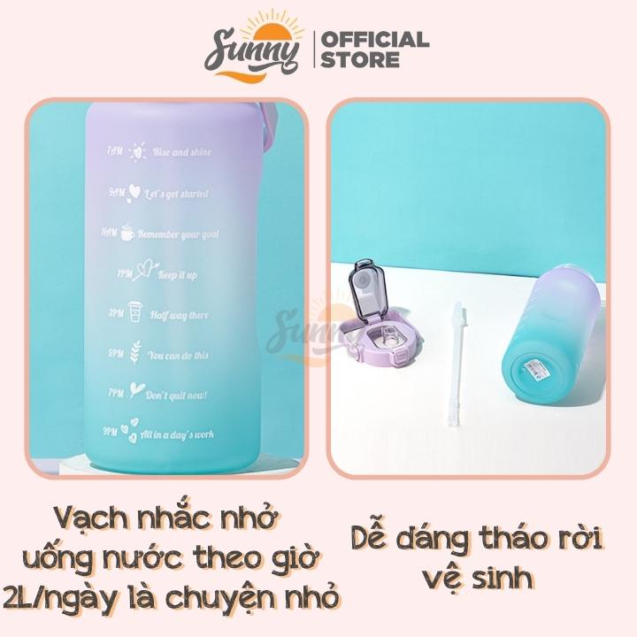 Bình nước 2 lít tặng Sticker có vạch báo dành cho người lười uống nước - Bình đựng nước chính hãng Sunny BN1