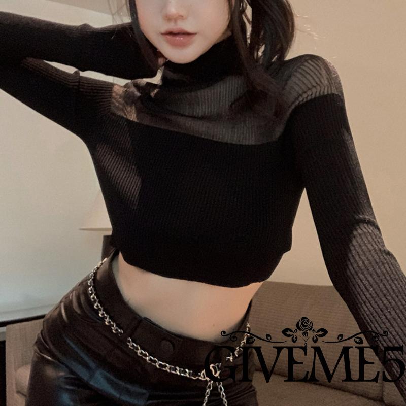 Áo Thun Dài Tay Phối Lưới Thời Trang Cho Nữ