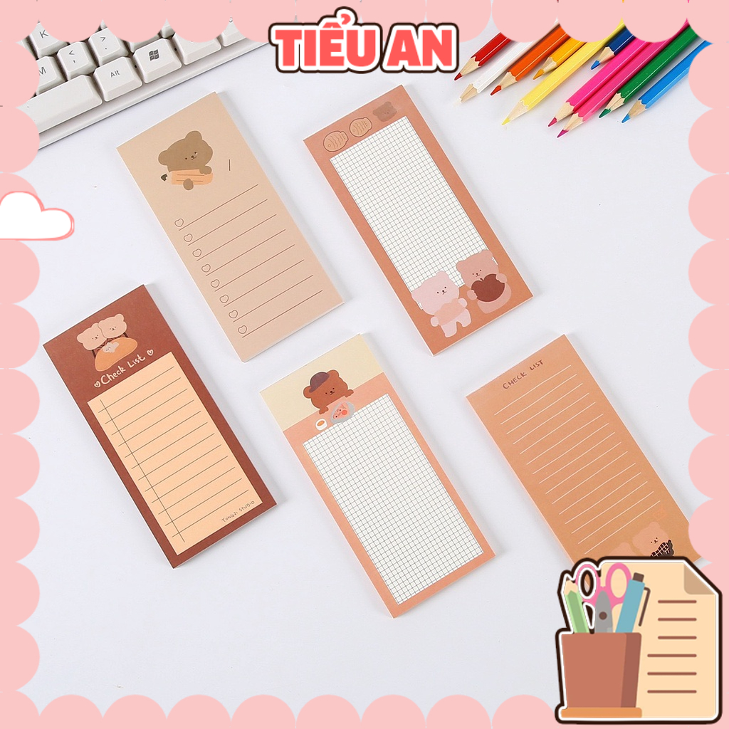 Sổ Note Check List/ Giấy Ghi Chú Công Việc Hình Bé Gấu Nâu Xinh Xắn - 50 Trang