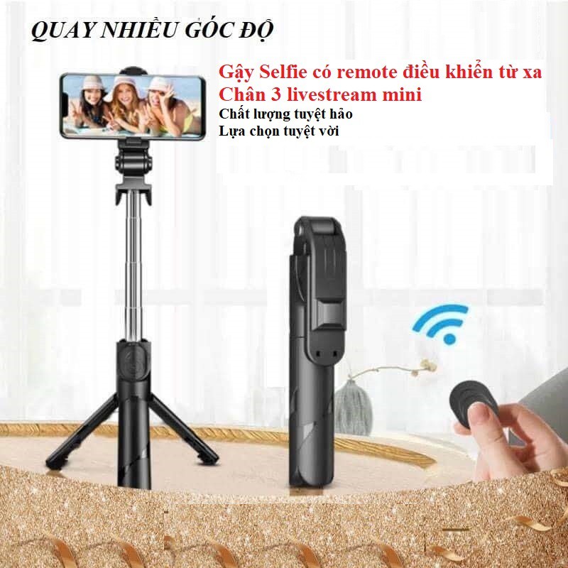 Gậy chụp ảnh tự sướng bluetooth mới_tích hợp tính năng xoay tròn 360 độ_Tích hợp chân livestream_Gậy selfie quay video