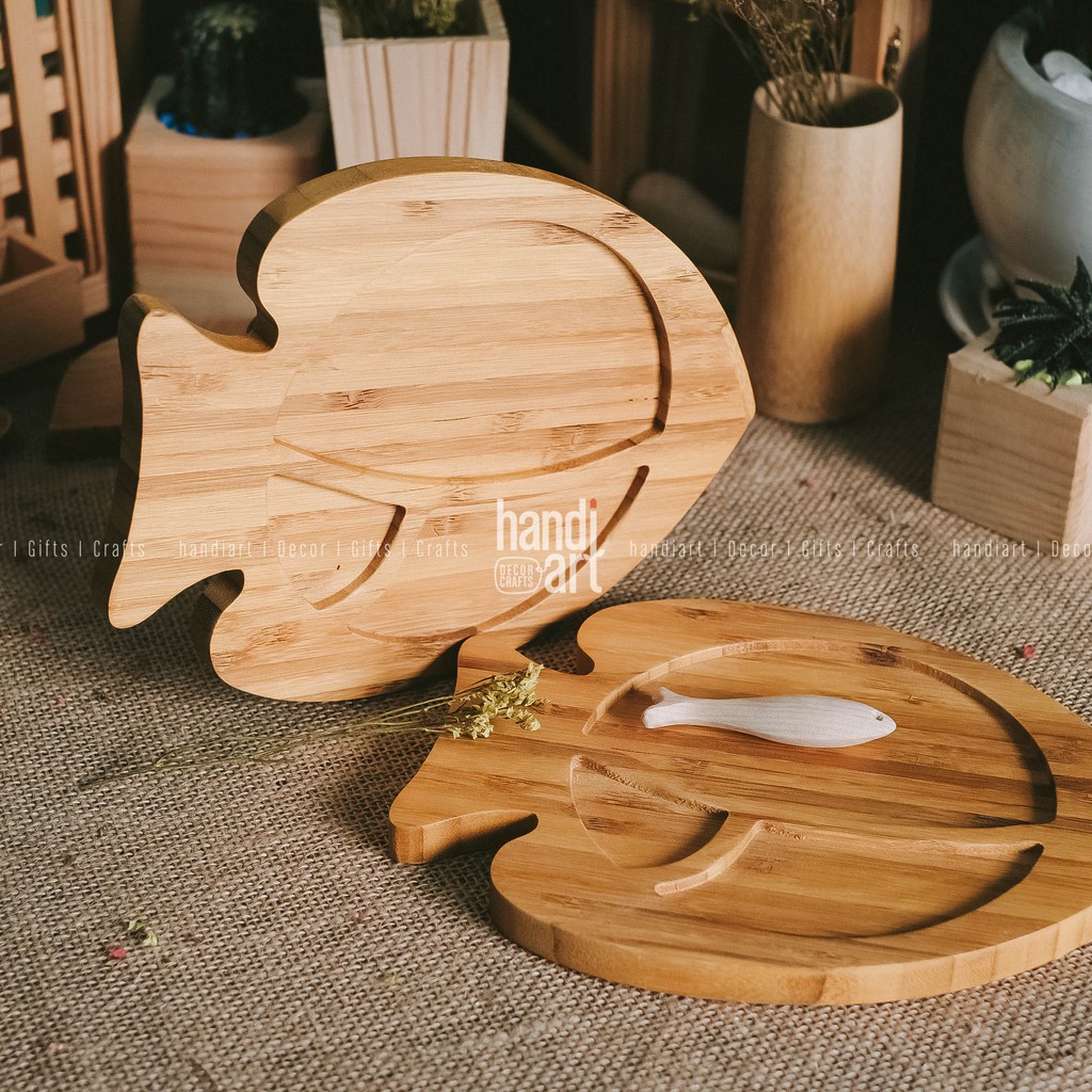 Khay gỗ tre con cá - Khay gỗ tre ăn dặm - bamboo wooden tray