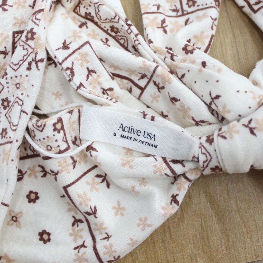 Q9045 - Áo bra Active USA cột nơ, in hoa văn