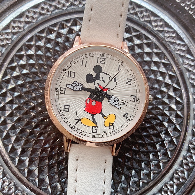 Đồng Hồ Quartz Hình Mickey & Minnie Với Dây Đeo Da