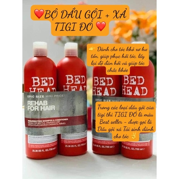 [GIÁ HỦY DIỆT] Bộ dầu gội TIGI đỏ 750ml*2