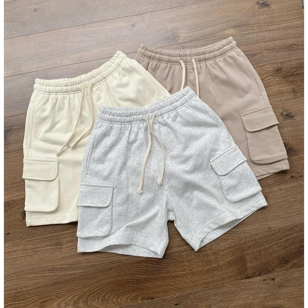 Quần đùi, quần short nam  túi hộp chất liệu nỉ chân cua cao cấp co dãn không xù 3 màu basic Be, Nâu, Xám