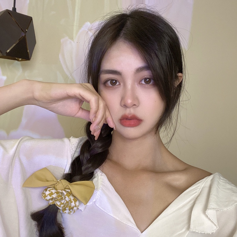 Scrunchies cột tóc caro sọc vải thắt nơ nhỏ màu trơn xinh xắn S24