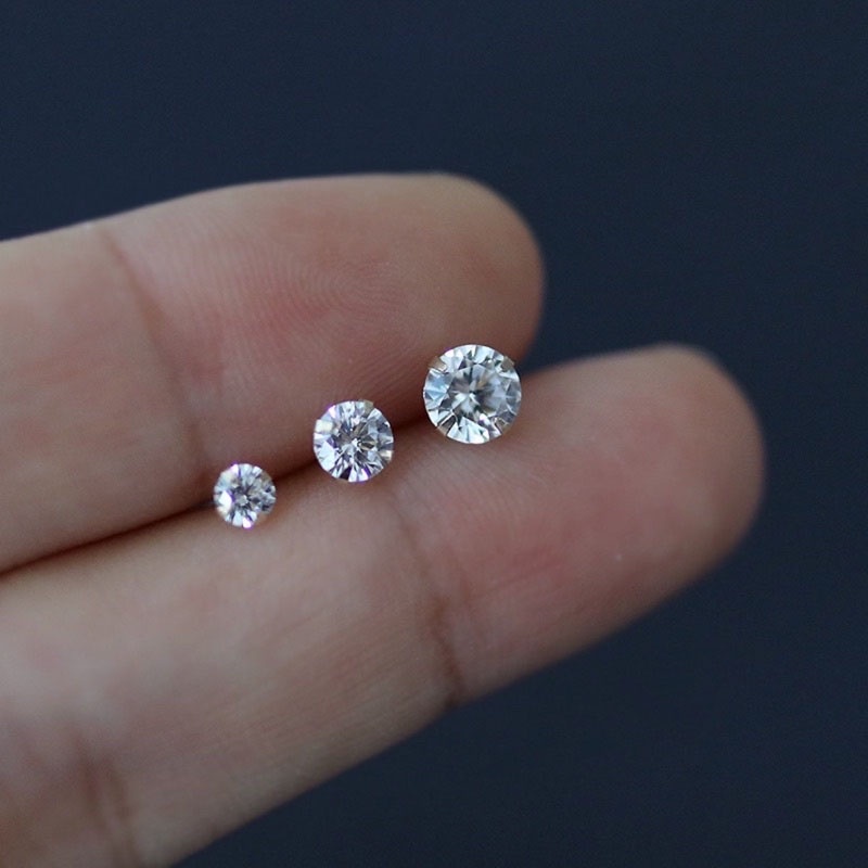 Khuyên tai bạc nữ nụ đá tròn Bông tai bạc 925 nam nhiều size