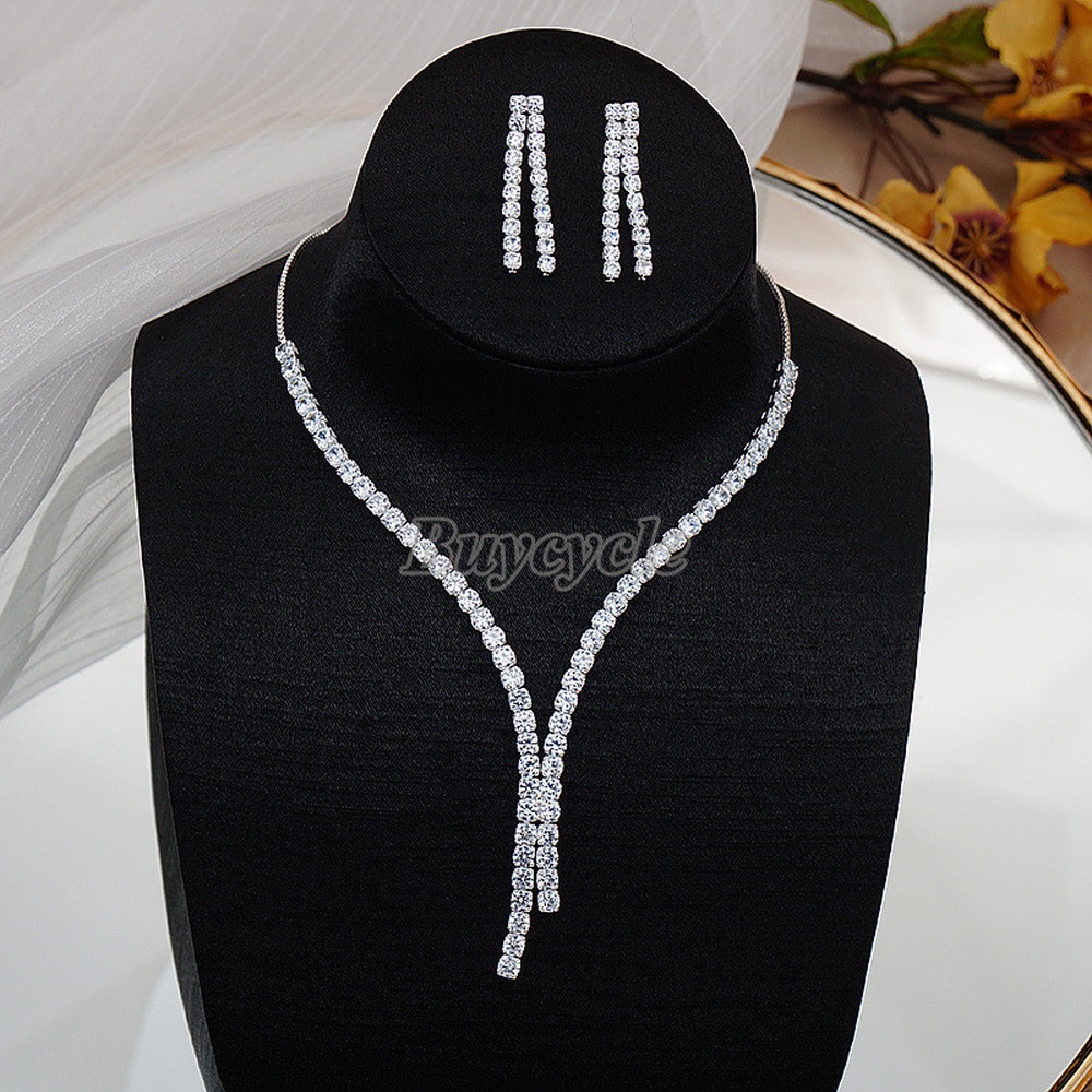 Bộ Vòng cổ Bông Tai Đính Đá Toàn Diện Cho Cô Dâu